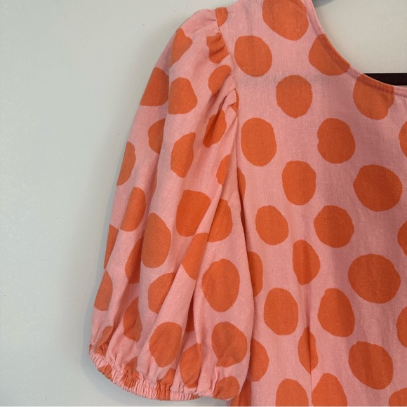 Who What Wear | Pink and Orange Polka Dot Linen Tiered Maxi Dress Size Medium - Picture 4 of 8
